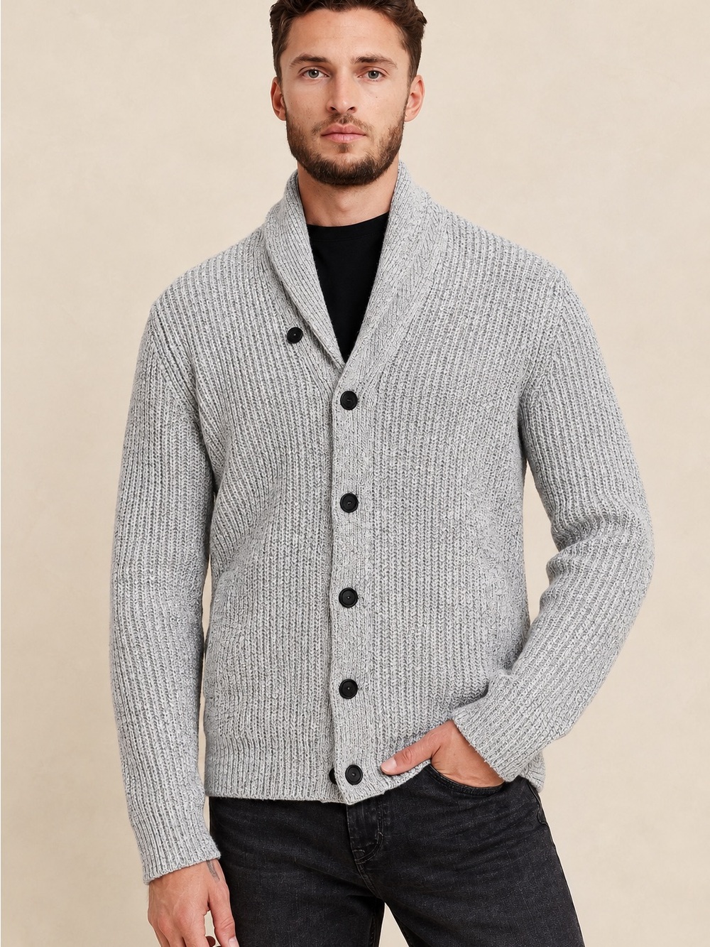 Banana Republic Men’s Gray Marled Shawl Collar Cardigan Sweater Small